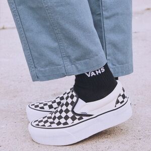 Vans Black and White Checkerboard Platform Slip-Ons